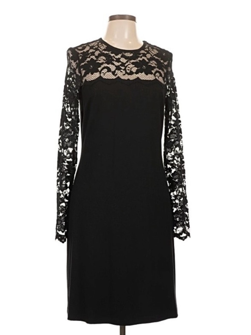 Karen Kane Black Lace Yoke Long Sleeve  Dress